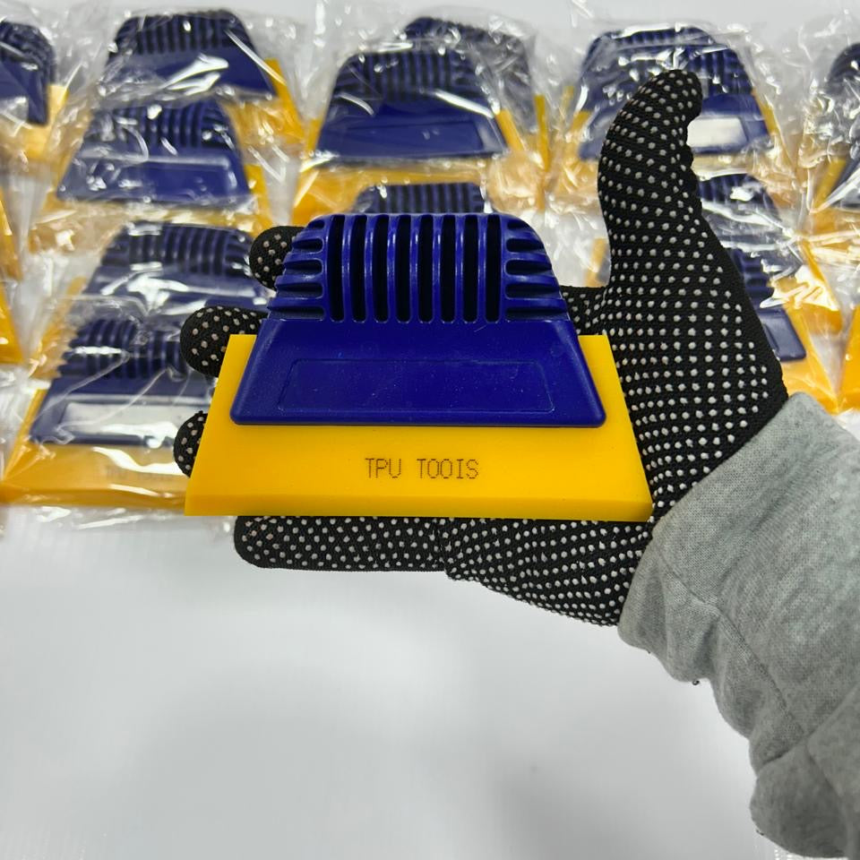 Espátula para instalador vinilo amarilla con empuñadura azul