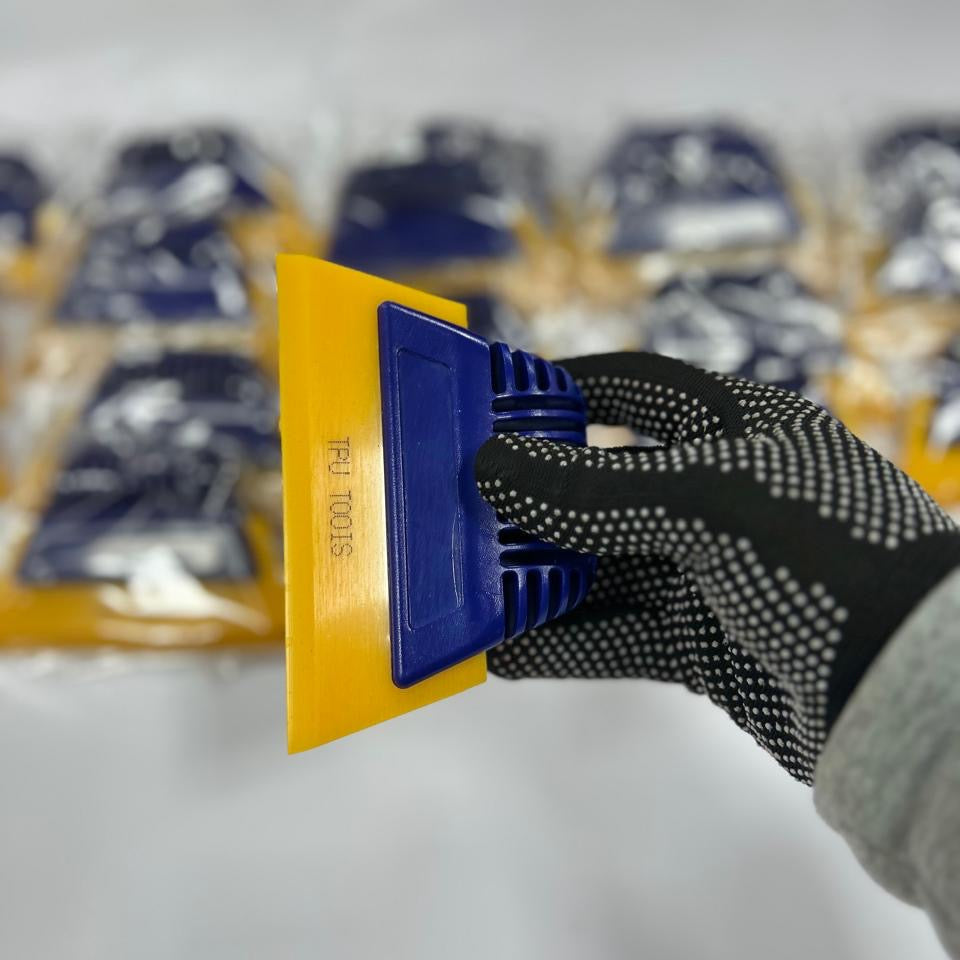 Espátula para instalador vinilo amarilla con empuñadura azul
